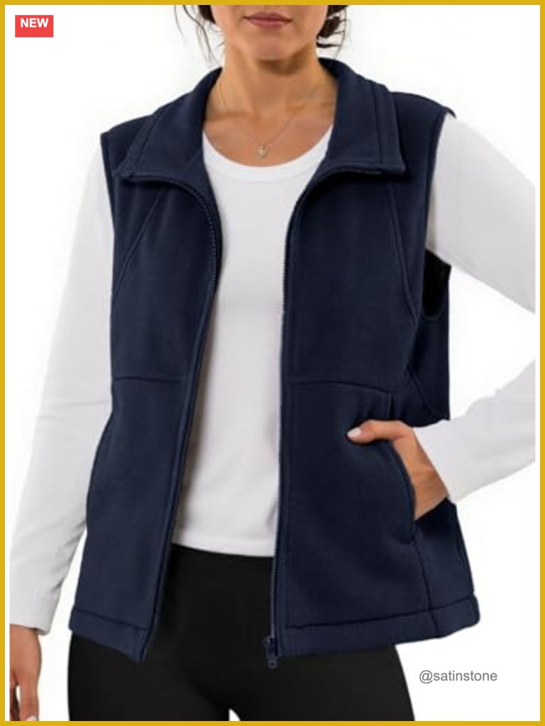 Full Zip Polar Fleece Vest Warm Winter Sleeveless Cardigan With Pockets